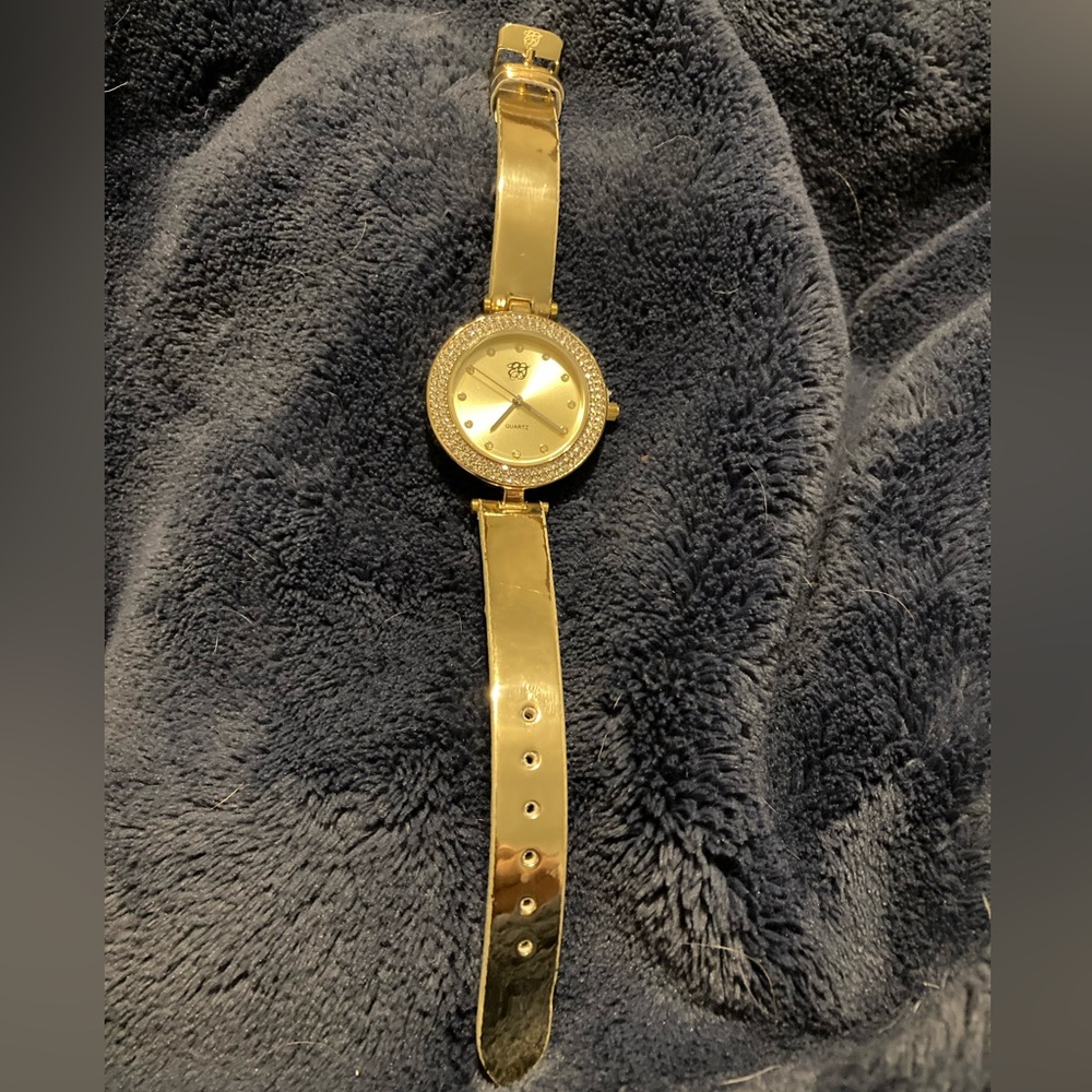 Gold fashion watch with rhinestone bezel